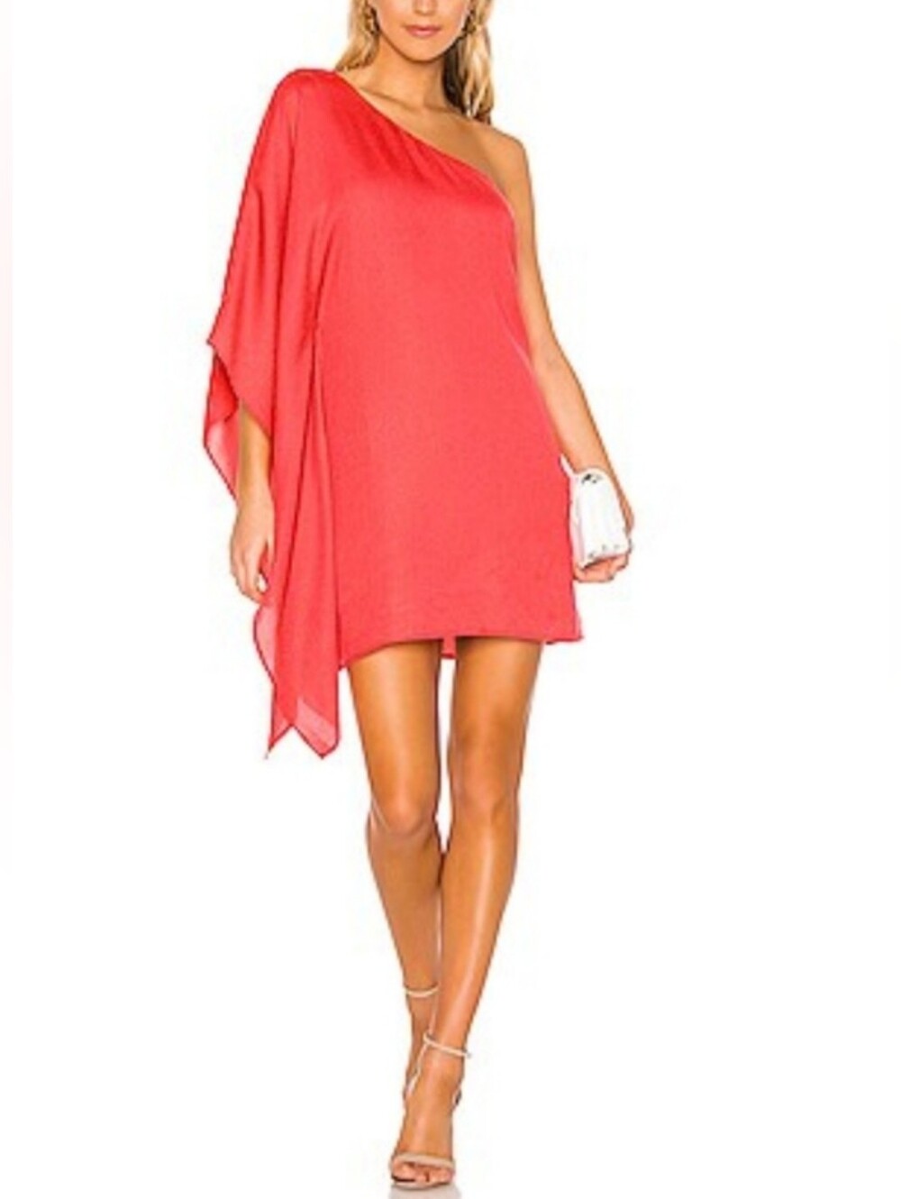 Cupcakes & Cashmere Deliz One-Shoulder Asymetrical Flowy Coral Mini Dress Size L